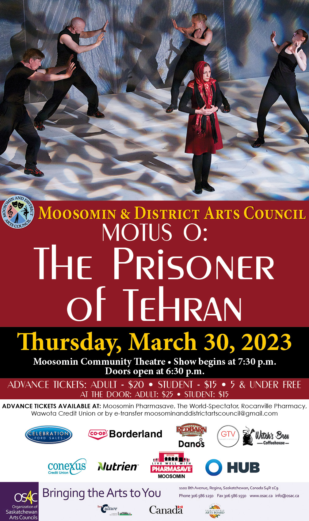 Moosomin & District Arts Council presents Motus O: The Prisoner of Tehran